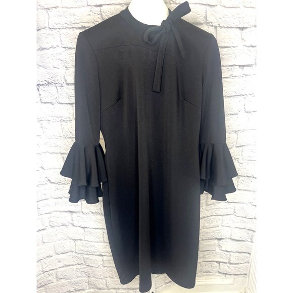 Alexa Admor Dress Evening Formal Black Ties at Neck Ruffled Sleeves Size LARGE - Picture 2 of 11